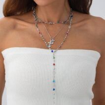 3 Pcs Elegant Cross Pendant Colorful Crystal Chain Y Necklace Set - ArtGalleryZen