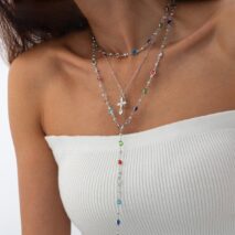 3 Pcs Elegant Cross Pendant Colorful Crystal Chain Y Necklace Set - ArtGalleryZen