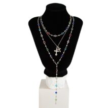 3 Pcs Elegant Cross Pendant Colorful Crystal Chain Y Necklace Set - ArtGalleryZen