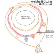 3 pcs Enamel Cherry Blossoms Starfish Conch Pendant Braided Necklace Set - ArtGalleryZen