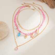 3 pcs Enamel Cherry Blossoms Starfish Conch Pendant Braided Necklace Set - ArtGalleryZen