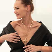 3 Pcs Gold Silver Tone Cross Pendant Pearl Crystal Pearl Chain Necklace Set - ArtGalleryZen