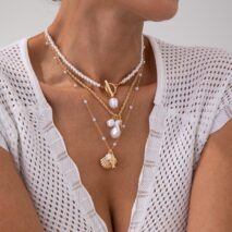 3 Pcs Toggle Clasp Irregular Pearl Shell Pendant Rope Chain Necklace Set - ArtGalleryZen