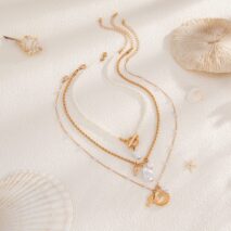 3 Pcs Toggle Clasp Irregular Pearl Shell Pendant Rope Chain Necklace Set - ArtGalleryZen