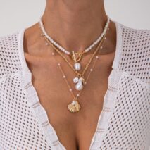 3 Pcs Toggle Clasp Irregular Pearl Shell Pendant Rope Chain Necklace Set - ArtGalleryZen