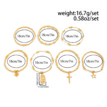 Stylish 7pcs Heart Star Cross Charm Ball Chain Bracelet Set - Image 9