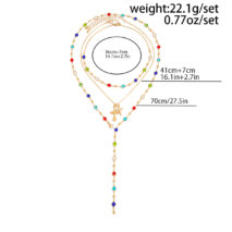 3 Pcs Elegant Cross Pendant Colorful Crystal Chain Y Necklace Set - Image 10