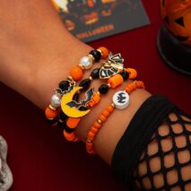 4Pcs Halloween Bat Moon Charm Crystal Pearl Beaded Bracelet Set - ArtGalleryZen