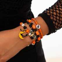 4Pcs Halloween Bat Moon Charm Crystal Pearl Beaded Bracelet Set - ArtGalleryZen
