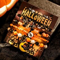 4Pcs Halloween Bat Moon Charm Crystal Pearl Beaded Bracelet Set - ArtGalleryZen