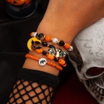4Pcs Halloween Bat Moon Charm Crystal Pearl Beaded Bracelet Set - ArtGalleryZen