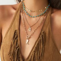 4 Pcs Toggle Clasp Boot Cowboy Hat Pendant Turquoise Chain Necklace - ArtGalleryZen