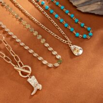 4 Pcs Toggle Clasp Boot Cowboy Hat Pendant Turquoise Chain Necklace - ArtGalleryZen