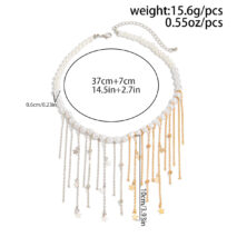 Newly Two Tone Star Ball Chain Tassel Pearl Necklace - Image 10