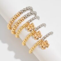5 Pcs Gold Silver Tone Bowknot Charm Ball Chain Bracelet Set - ArtGalleryZen