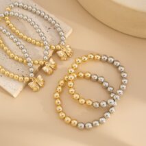 5 Pcs Gold Silver Tone Bowknot Charm Ball Chain Bracelet Set - ArtGalleryZen