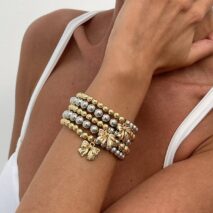 5 Pcs Gold Silver Tone Bowknot Charm Ball Chain Bracelet Set - ArtGalleryZen