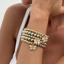 5 Pcs Gold Silver Tone Bowknot Charm Ball Chain Bracelet Set - ArtGalleryZen
