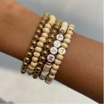 5 Pcs Heart Letter Polymer Clay Wood Beaded Mother's Day Bracelet Set - ArtGalleryZen