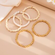5 Pcs Heart Letter Polymer Clay Wood Beaded Mother's Day Bracelet Set - ArtGalleryZen