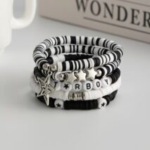 5 Piece Polymer Clay Beaded Bracelet Set Star Letter Charm Gift - ArtGalleryZen