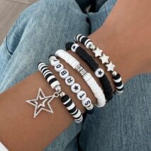 5 Piece Polymer Clay Beaded Bracelet Set Star Letter Charm Gift - ArtGalleryZen