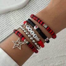 5 Piece Polymer Clay Beaded Bracelet Set Star Letter Charm Gift - ArtGalleryZen