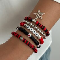 5 Piece Polymer Clay Beaded Bracelet Set Star Letter Charm Gift - ArtGalleryZen
