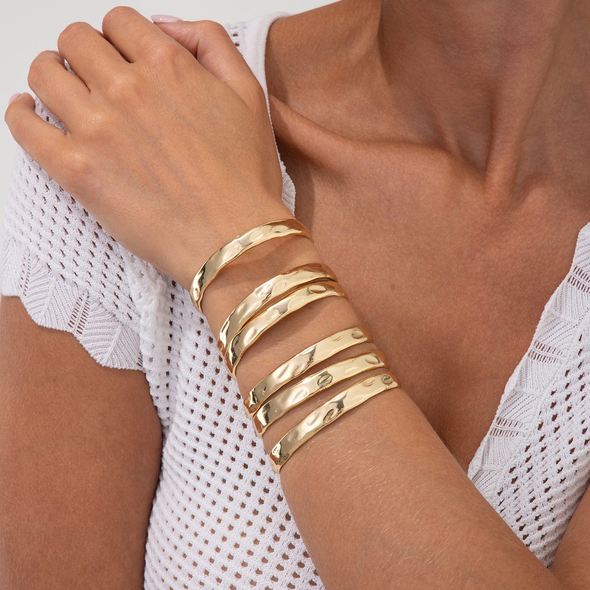 6 Pcs Classic Gold Silver Plated Glossy Bangle Bracelet Set - ArtGalleryZen
