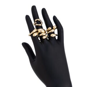 6 Pcs Classic Gold Silver Tone Waterdrop Open Ring Set - ArtGalleryZen