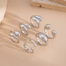 6 Pcs Classic Gold Silver Tone Waterdrop Open Ring Set - ArtGalleryZen