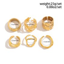 6 Pcs Geometric Pleated Hollow Pattern Stackable Ring Set - ArtGalleryZen