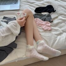 6 Pieces Solid Color Bow Socks - ArtGalleryZen