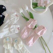 6 Pieces Solid Color Bow Socks - ArtGalleryZen
