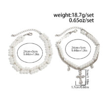 Elegant 2pcs Cross Charm Pearl Chain Anklet Set - Image 10