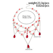 Gothic Layered Crystal Tassel Dripping Blood Pearl Chain Choker Necklace - Image 10