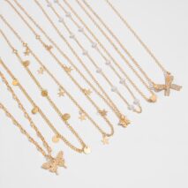 7 Pcs Rhinestone Inlaid Butterfly Star Sequin Tassel Pearl Chain Necklace Set - ArtGalleryZen
