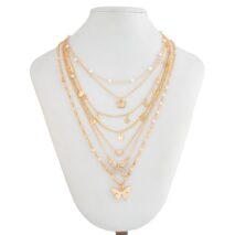 7 Pcs Rhinestone Inlaid Butterfly Star Sequin Tassel Pearl Chain Necklace Set - ArtGalleryZen