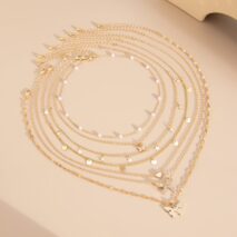 7 Pcs Rhinestone Inlaid Butterfly Star Sequin Tassel Pearl Chain Necklace Set - ArtGalleryZen
