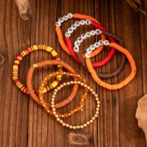 8 Pcs Thanksgiving Theme Crystal Letter Polymer Clay Beaded Stackable Bracelet Set - ArtGalleryZen