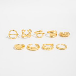 9 Pcs Gold Silver Tone Hollow Waterdrop Cross Twisted Ring Set - ArtGalleryZen