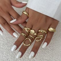9 Pcs Gold Silver Tone Hollow Waterdrop Cross Twisted Ring Set - ArtGalleryZen