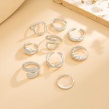 9 Pcs Gold Silver Tone Hollow Waterdrop Cross Twisted Ring Set - ArtGalleryZen