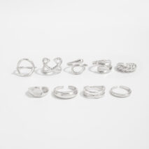 9 Pcs Gold Silver Tone Hollow Waterdrop Cross Twisted Ring Set - ArtGalleryZen