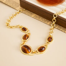 Brown Resin Inlaid Curb Chain Choker Necklace Chunky Statement Jewelry - Image 9