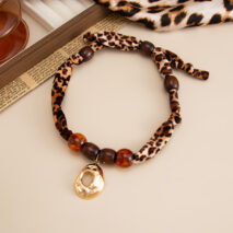 Lava Pendant Wooden Beads Leopard Print Velvet Necklace Boho - Image 9