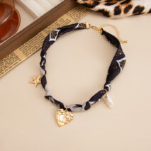 Chiffon Ribbon Choker Necklace Heart Starfish Pearl Charm Pendant - Image 9
