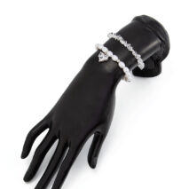 Elegant 2pcs Rhinestone Heart Charm Crystal Pearl Chain Bracelet Set - Image 8