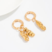 Geometric Beaded Huggie Hoop Earrings - Gold Silver Dangle Jewelry - Image 6