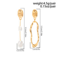 Asymmetrical Pearl Hoop Dangle Earrings - Long Gold Silver Jewelry - Image 10